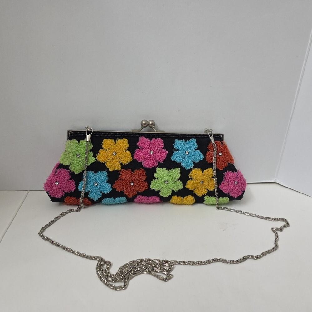 Floral Beaded Barbie Boho Silver Accents Purse Clutch Never Used Great Gift